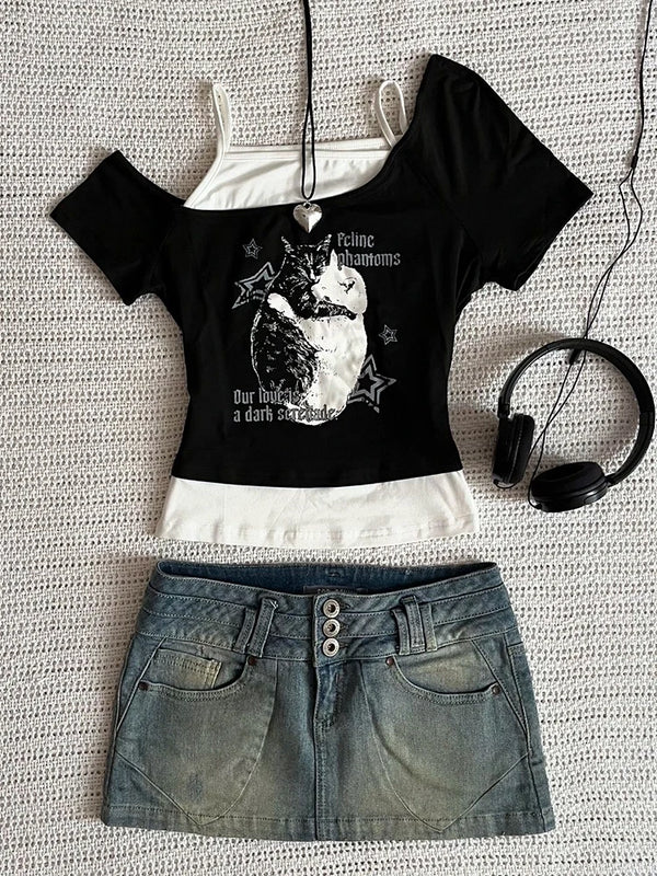 Gothic Kitties Style Y2K T-Shirt 